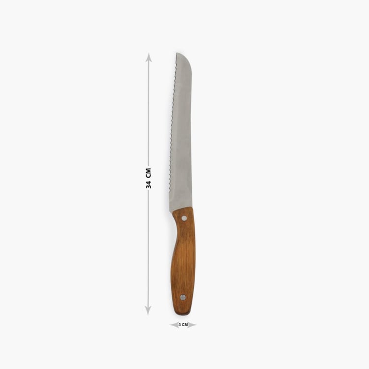 Truffles-Windsor Solid  Wooden Handle Bread Knife - Stainless Steel - Bread Knife 34 cm x 3 cm -Silver