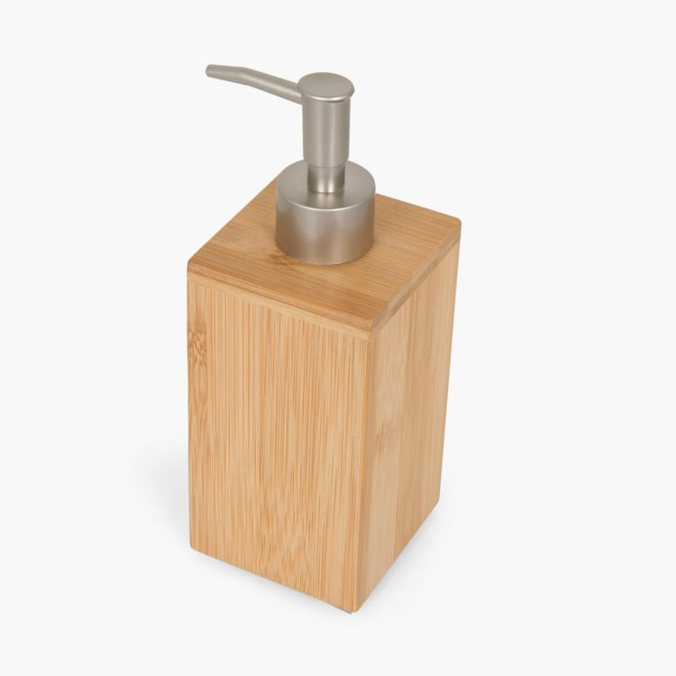 Hudson Solid Bamboo rectangle Soap Dispenser  : 7.5 cmL x 7.5 cmW x 19.5 cmH 300 ml Brown