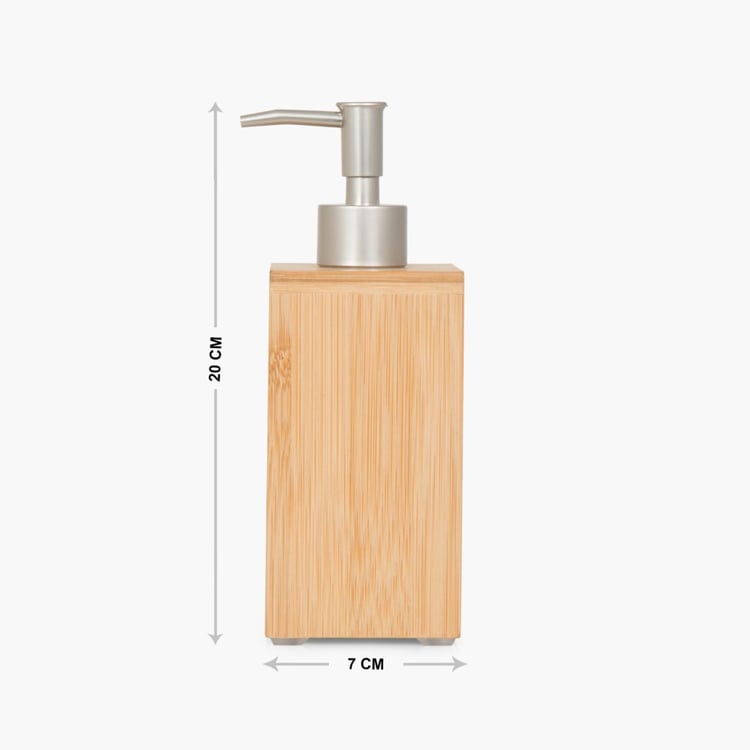 Hudson Solid Bamboo rectangle Soap Dispenser  : 7.5 cmL x 7.5 cmW x 19.5 cmH 300 ml Brown