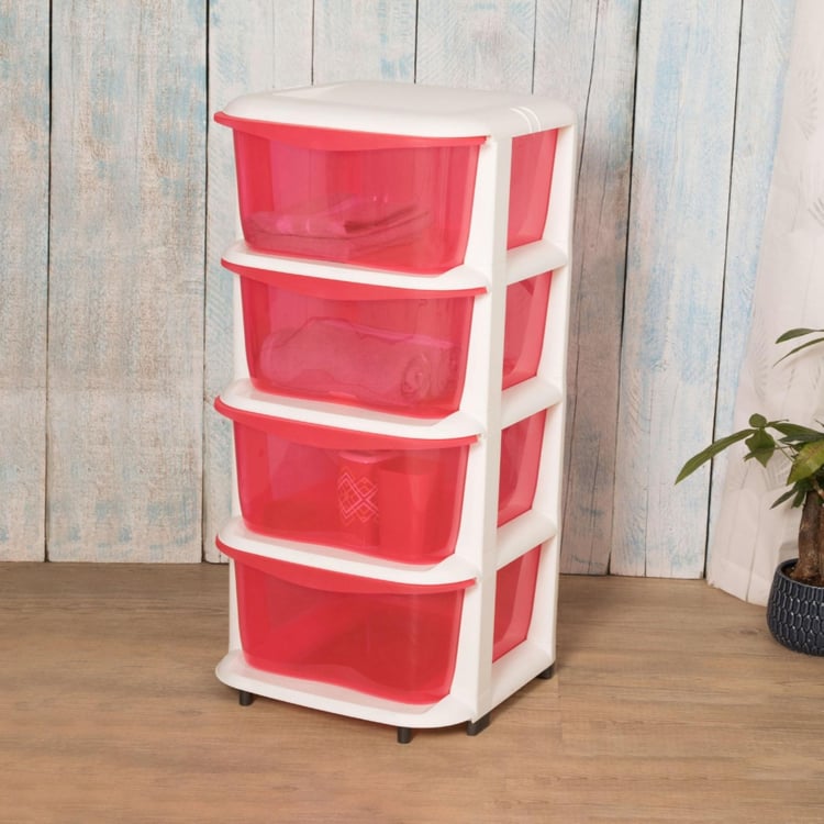Regan Connor Solid Round Single Pc.  Four Tier Drawer Cabinet - 37.5 cm x 37.5 cm x 77 cm - Polypropylene - Red