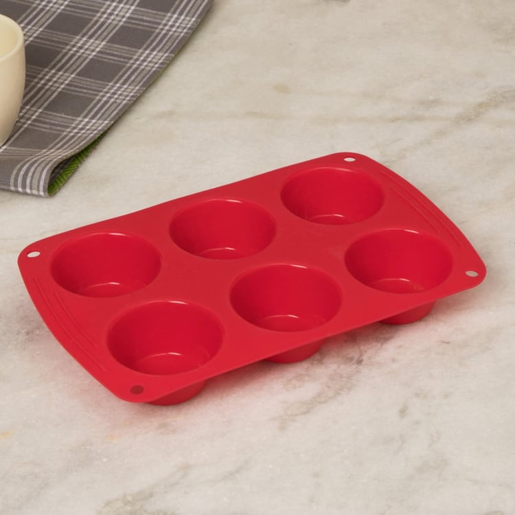 Bakers Pride Solid Baking Dishes - Silicone - Muffin Pan - 26 cm x 16 cm x 3.5 cm   - Microwave Compatible -  Red