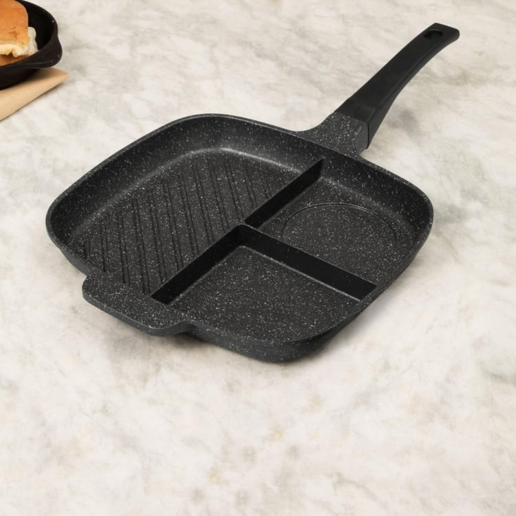 Truffles-Windsor Solid Grill Pans - Aluminium - Partitioned Griddle Plate 48 cm x 27 cm x 3.5 cm -Black