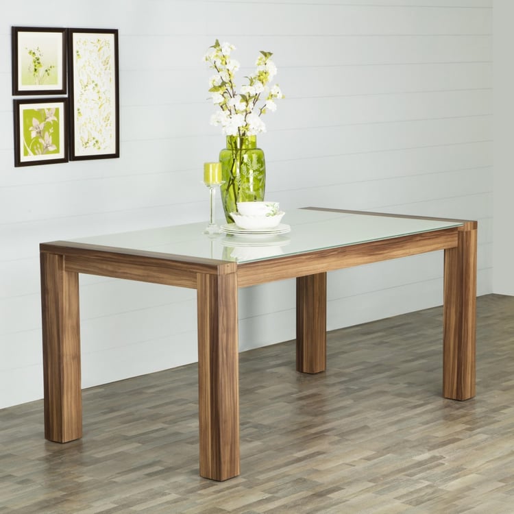 Crystal Dining Table Without-Chair - 6 Seater - Beige-Without Chair