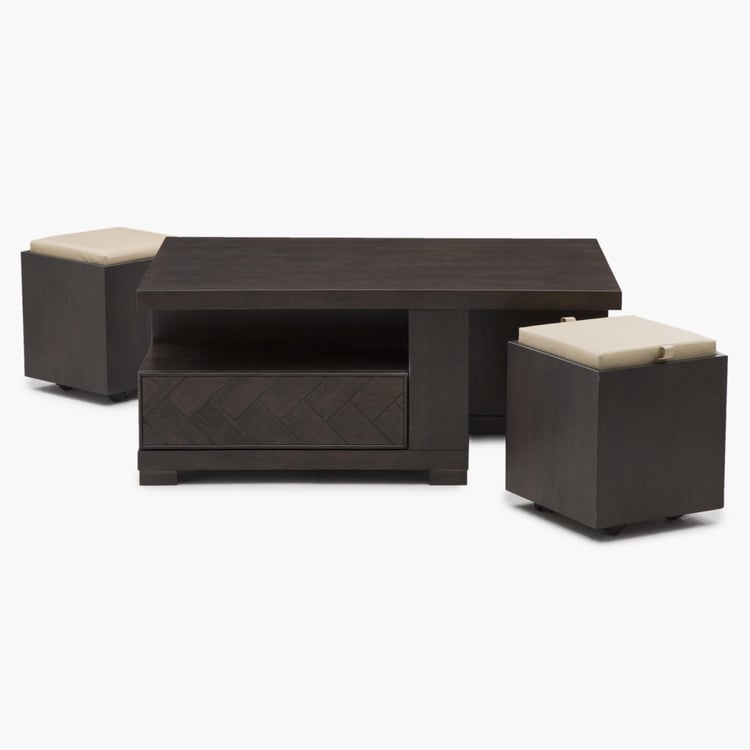 Petals Coffee Table With Drawer and Two Stools With Storage
