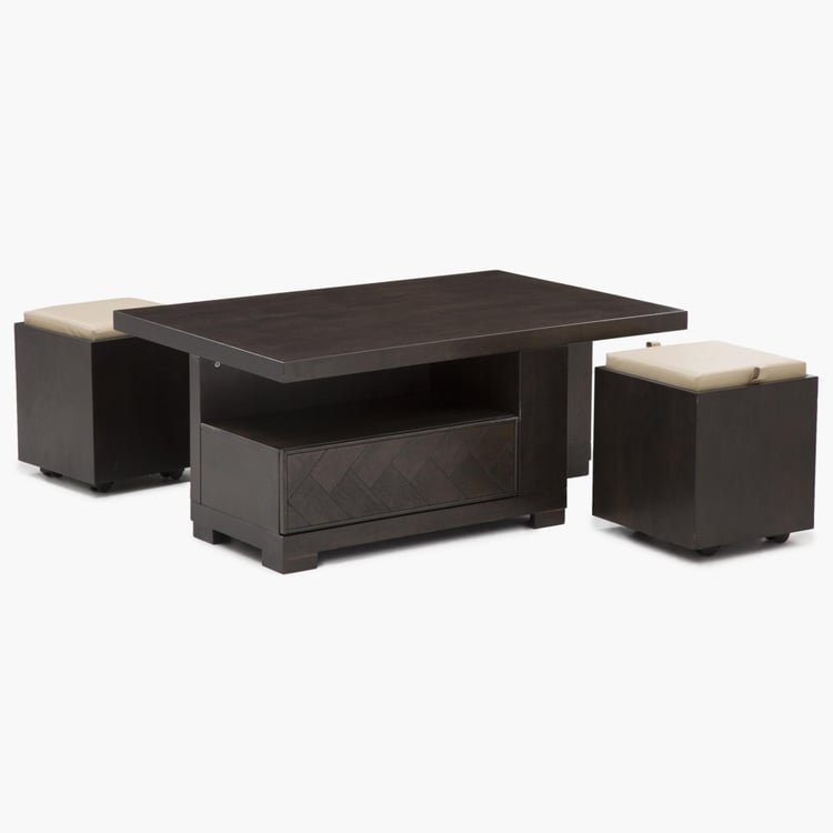 Petals Coffee Table With Drawer and Two Stools With Storage