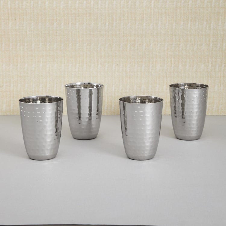 Blaze Set of 4 Stainless Steel Hammered Tumblers