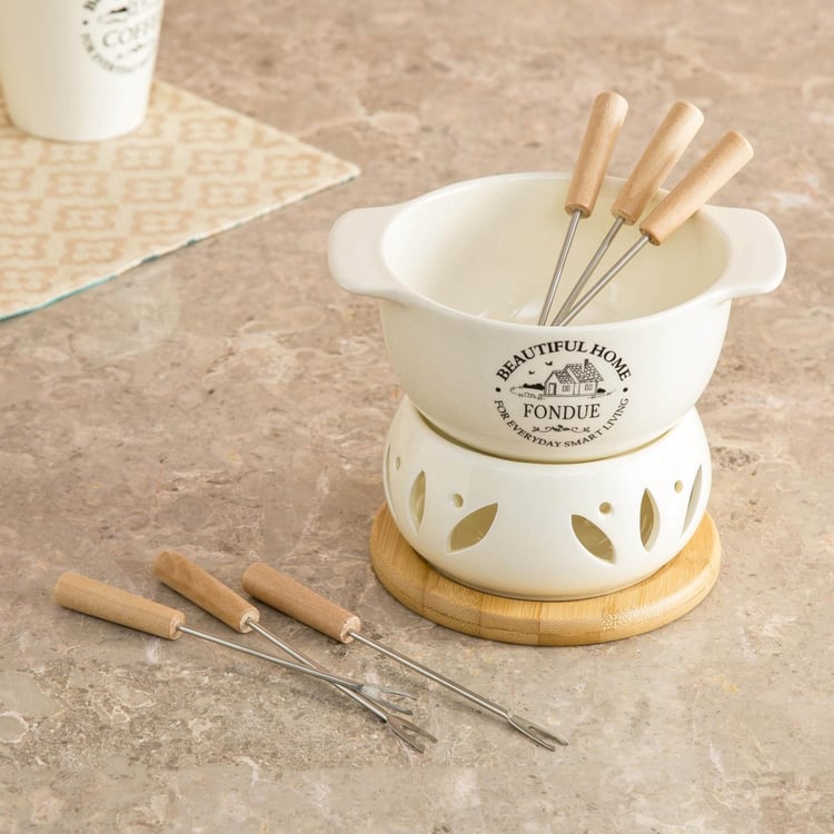 Beautiful Home Ceramic Fondue Set with 6 Forks