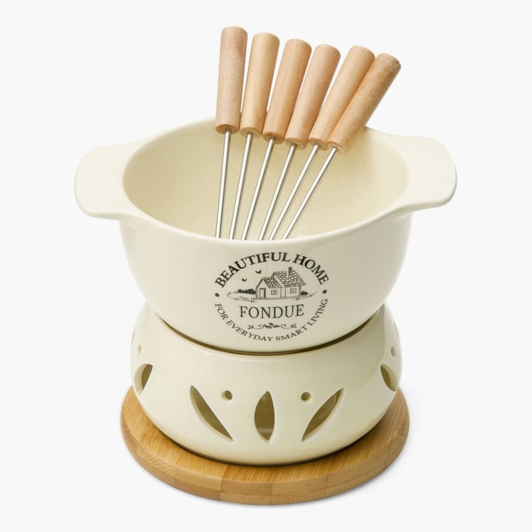 Beautiful Home Ceramic Fondue Set with 6 Forks