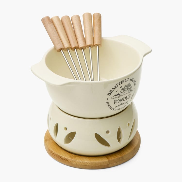 Beautiful Home Ceramic Fondue Set with 6 Forks