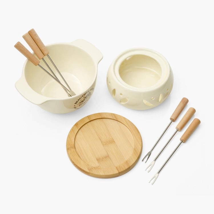 Beautiful Home Ceramic Fondue Set with 6 Forks