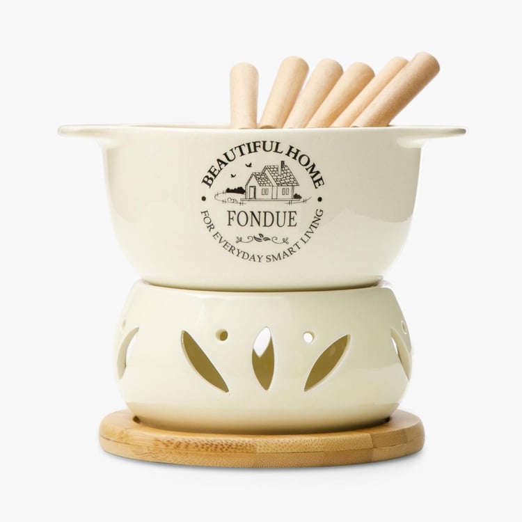 Beautiful Home Ceramic Fondue Set with 6 Forks