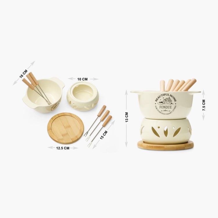 Beautiful Home Ceramic Fondue Set with 6 Forks