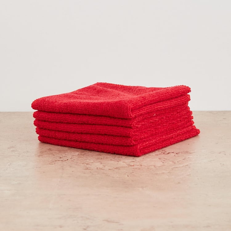 Indus Red�Solid Cleaning Cloth Cotton - Set Of 5 Pcs