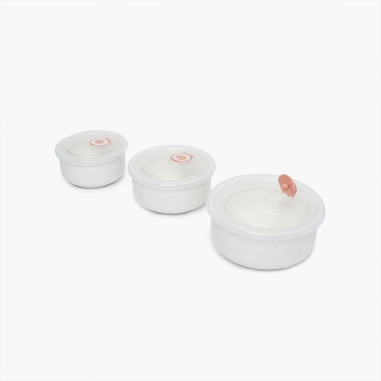 Theon-Evan Textured Sets - Porcelain - Big Bowl 16 cm x 16 cm x 7.5 cm - Medium Bowl 13 cm x 13 cm x 6.5 cm - Small Bowl 12 cm x 12 cm x 6 cm -White -Microwave Compatible