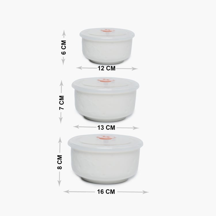 Theon-Evan Textured Sets - Porcelain - Big Bowl 16 cm x 16 cm x 7.5 cm - Medium Bowl 13 cm x 13 cm x 6.5 cm - Small Bowl 12 cm x 12 cm x 6 cm -White -Microwave Compatible