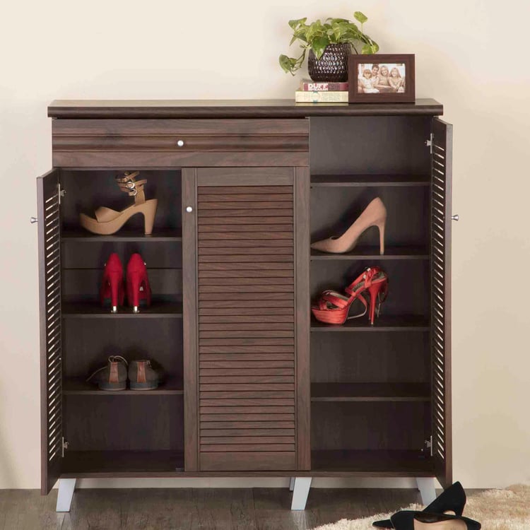 Lewis 26 Pairs Shoe Cabinet with Drawer - Brown