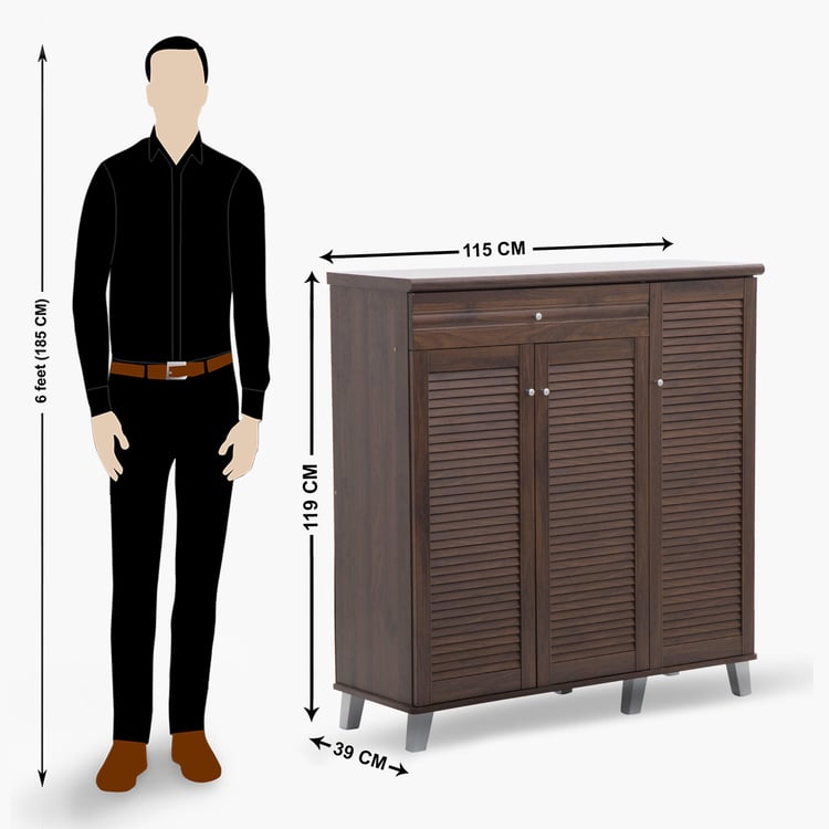 Lewis 26 Pairs Shoe Cabinet with Drawer - Brown