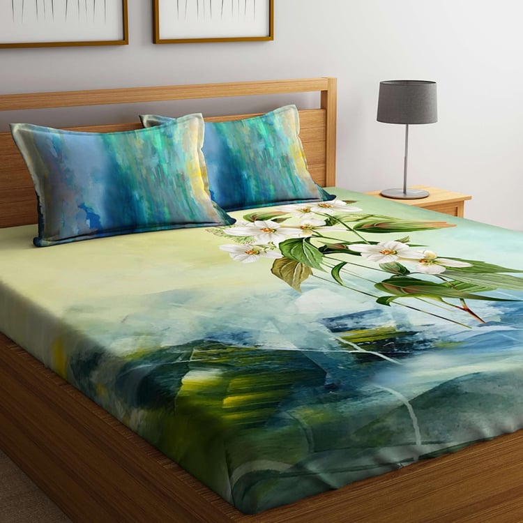 PORTICO Pixella Printed King Size Flat Bed Linen-Set Of 3 Pcs.