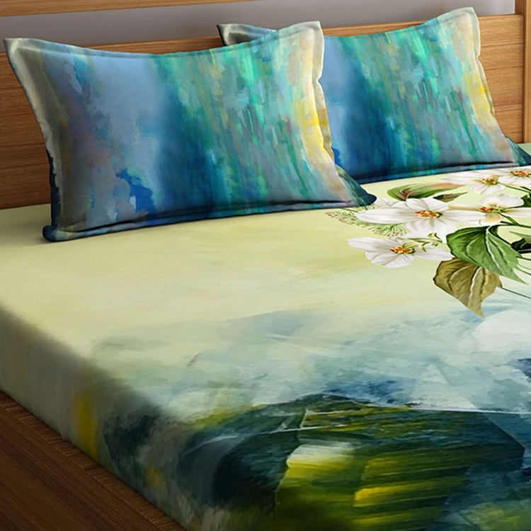 PORTICO Pixella Printed King Size Flat Bed Linen-Set Of 3 Pcs.