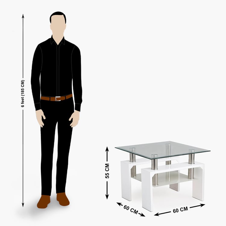 Finn Tempered Glass Top End Table - White