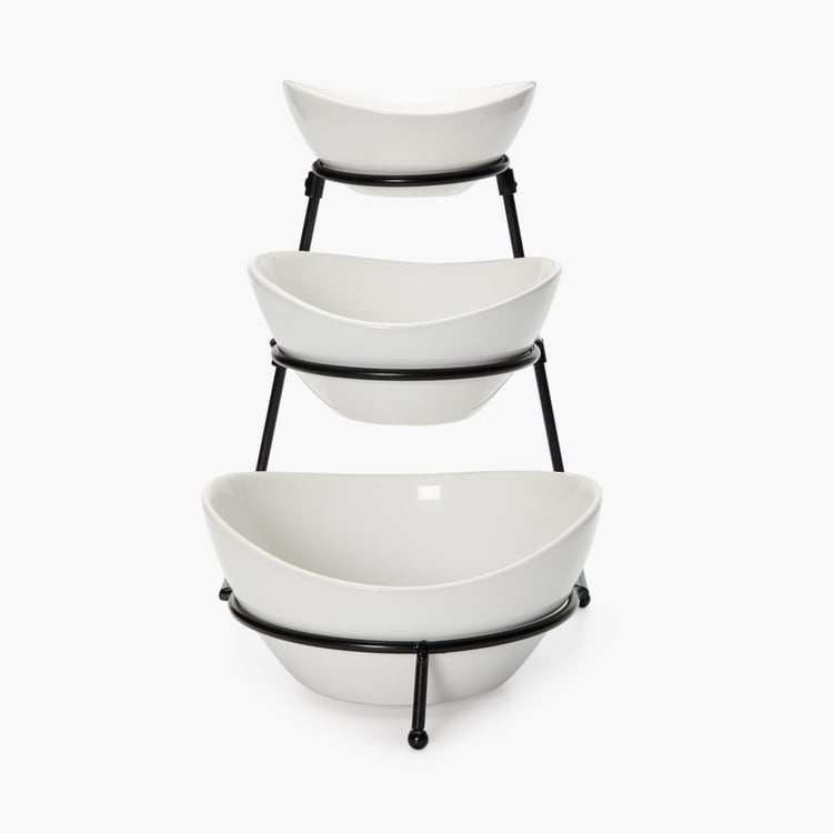 Jodhpur Elara 3-Tier Bowl Set with Metal Stand - Set of 4