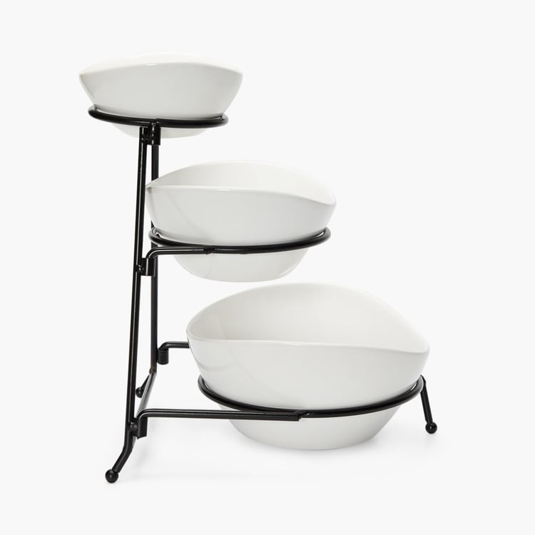 Jodhpur Elara 3-Tier Bowl Set with Metal Stand - Set of 4