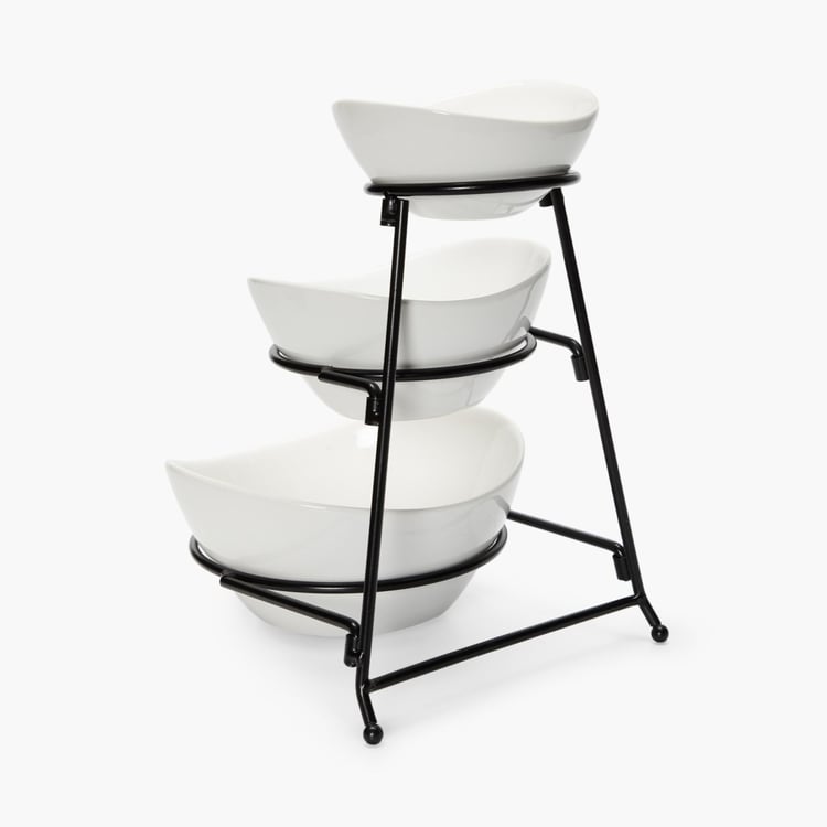 Jodhpur Elara 3-Tier Bowl Set with Metal Stand - Set of 4