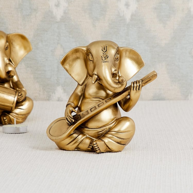 Tranquil - Polyresin - Ganesha Figurine : 15 cm x 10.5 cm x 15 cm - Gold