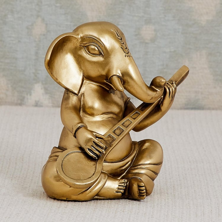 Tranquil - Polyresin - Ganesha Figurine : 15 cm x 10.5 cm x 15 cm - Gold