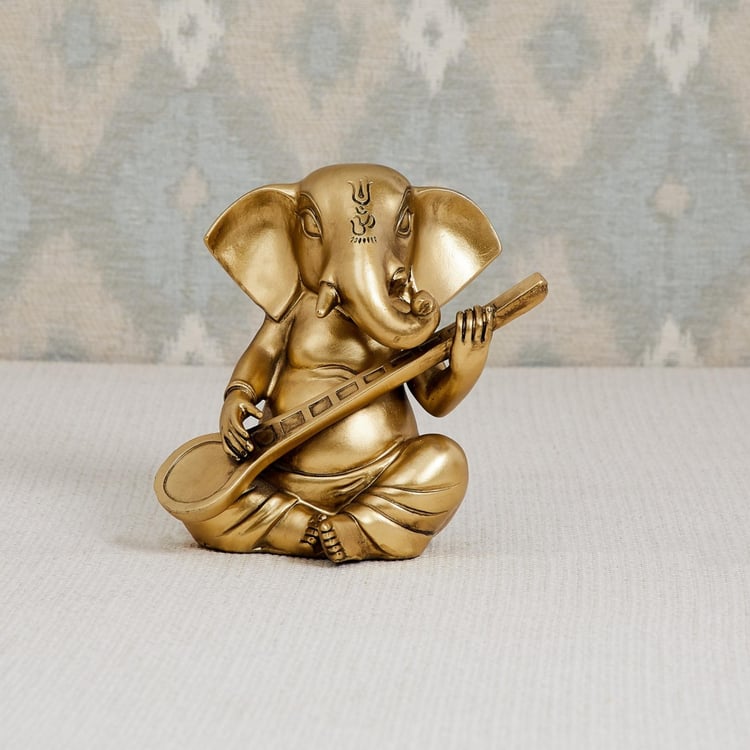 Tranquil - Polyresin - Ganesha Figurine : 15 cm x 10.5 cm x 15 cm - Gold