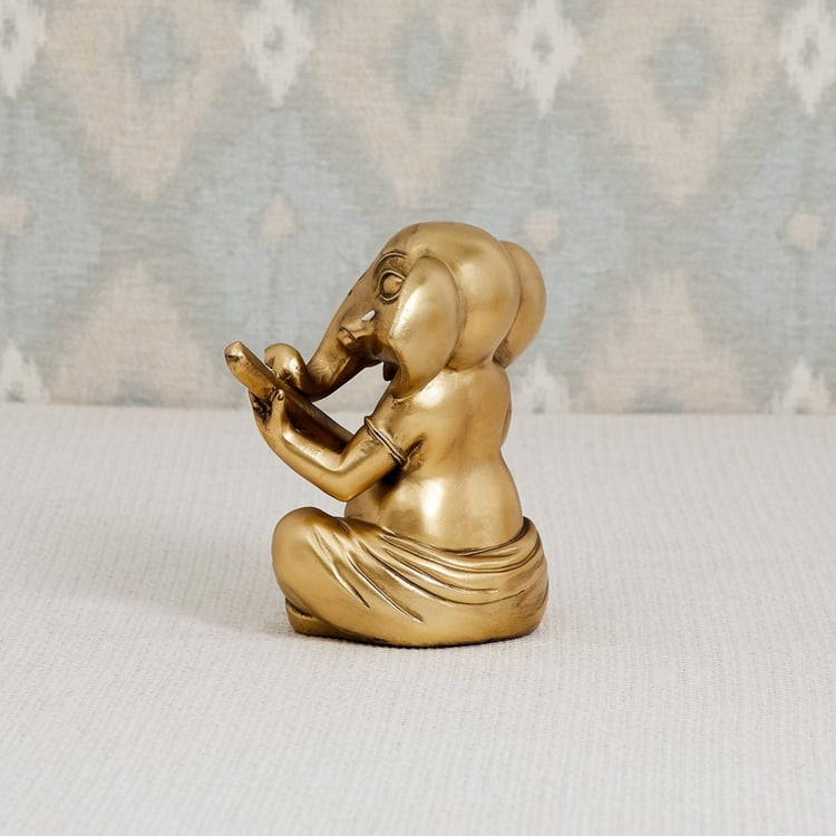 Tranquil - Polyresin - Ganesha Figurine : 15 cm x 10.5 cm x 15 cm - Gold