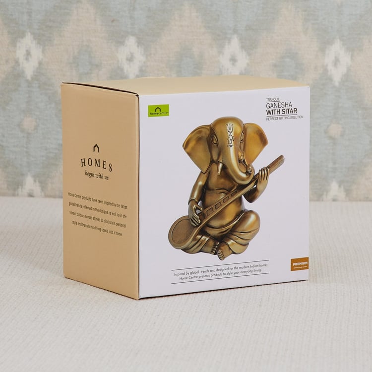 Tranquil - Polyresin - Ganesha Figurine : 15 cm x 10.5 cm x 15 cm - Gold