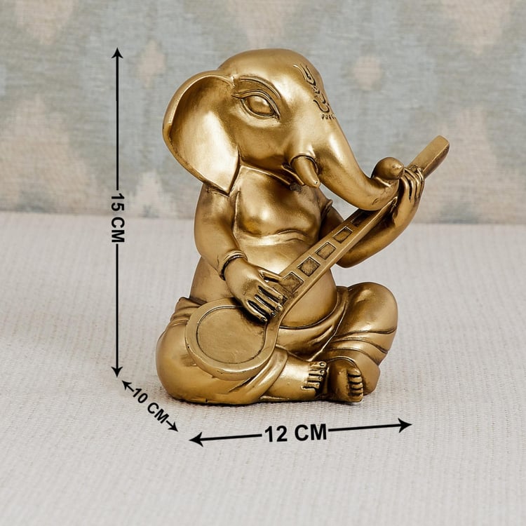 Tranquil - Polyresin - Ganesha Figurine : 15 cm x 10.5 cm x 15 cm - Gold