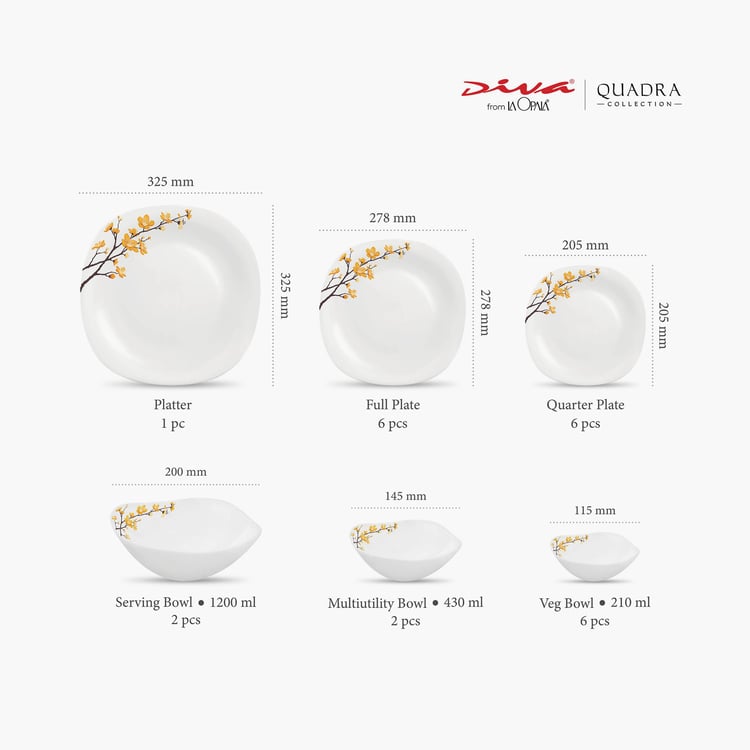 SOLITAIRE Quadra White Summertide Dinner Set- Opalware- Set of 23