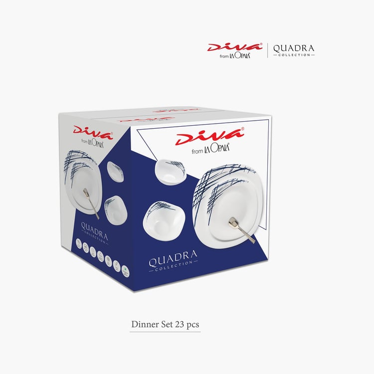 SOLITAIRE Quadra White Summertide Dinner Set- Opalware- Set of 23
