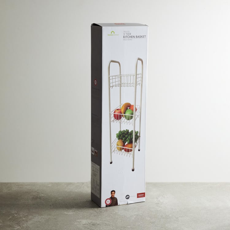 Trenton Solid Three Tier Kitchen Basket - Metal - Kitchen Basket 23 cm x 20 cm x 76 cm -Beige