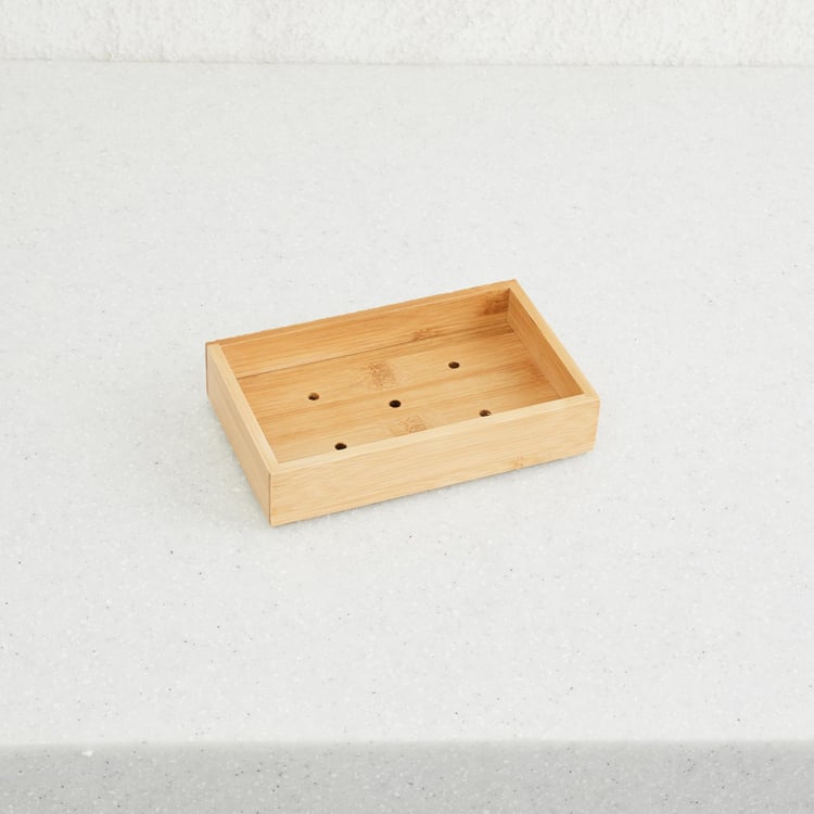 Hudson Beige Solid Rectangle Soap Dish Bamboo - 14 cm x 8.5 cm x 3.1 cm