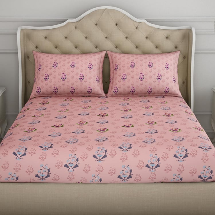 SPACES Essentials Printed Cotton Double Bedsheet with Pillow Covers - Set of 3 Pcs.