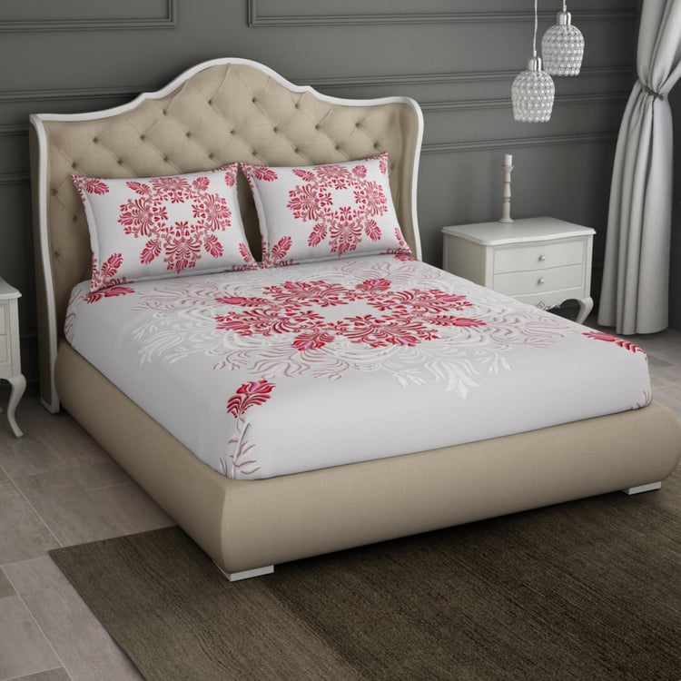 SPACES Printed Cotton Double Bedsheet with Pillow Covers - Set of 3 Pcs.