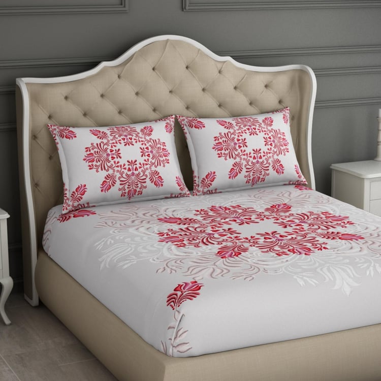 SPACES Printed Cotton Double Bedsheet with Pillow Covers - Set of 3 Pcs.