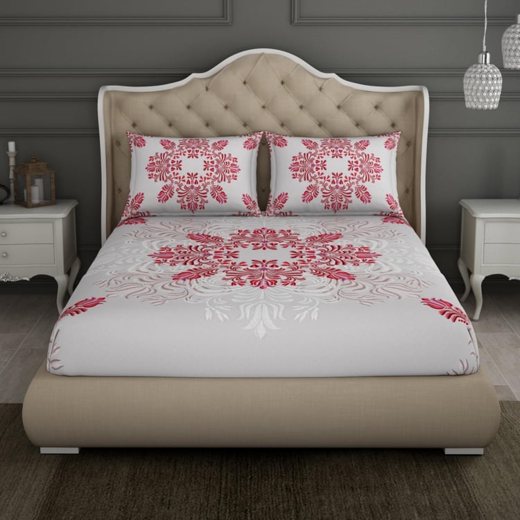 SPACES Printed Cotton Double Bedsheet with Pillow Covers - Set of 3 Pcs.