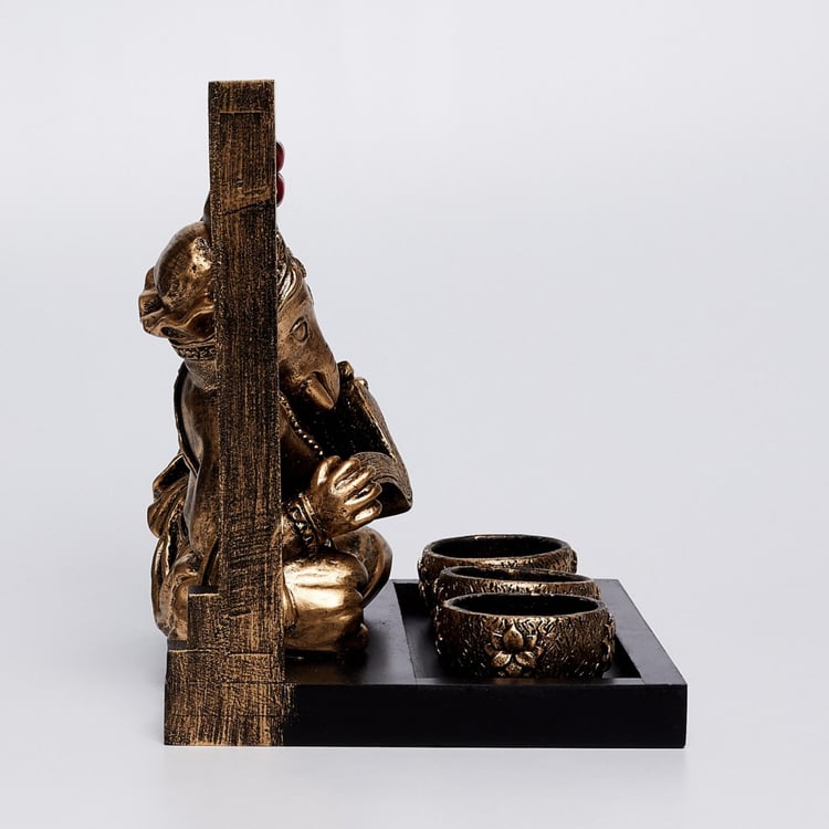 Rennaisance - Gold Polyresin Frame Ganesha Figurine With Candle Holders