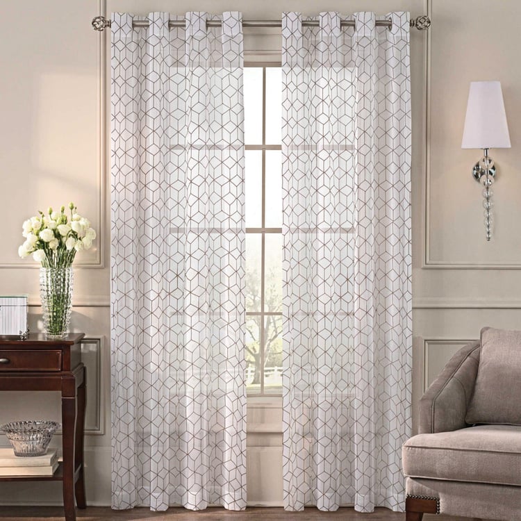 DECO WINDOW Geometric Print Sheer Door Curtain-Set of 2 Pcs.