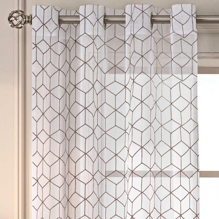 DECO WINDOW Geometric Print Sheer Door Curtain-Set of 2 Pcs.