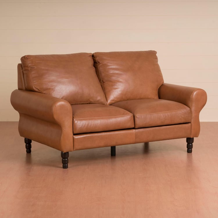 Fancy Leather 2-Seater Sofa - Brown