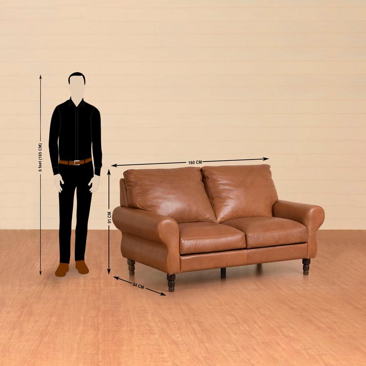 Fancy Leather 2-Seater Sofa - Brown