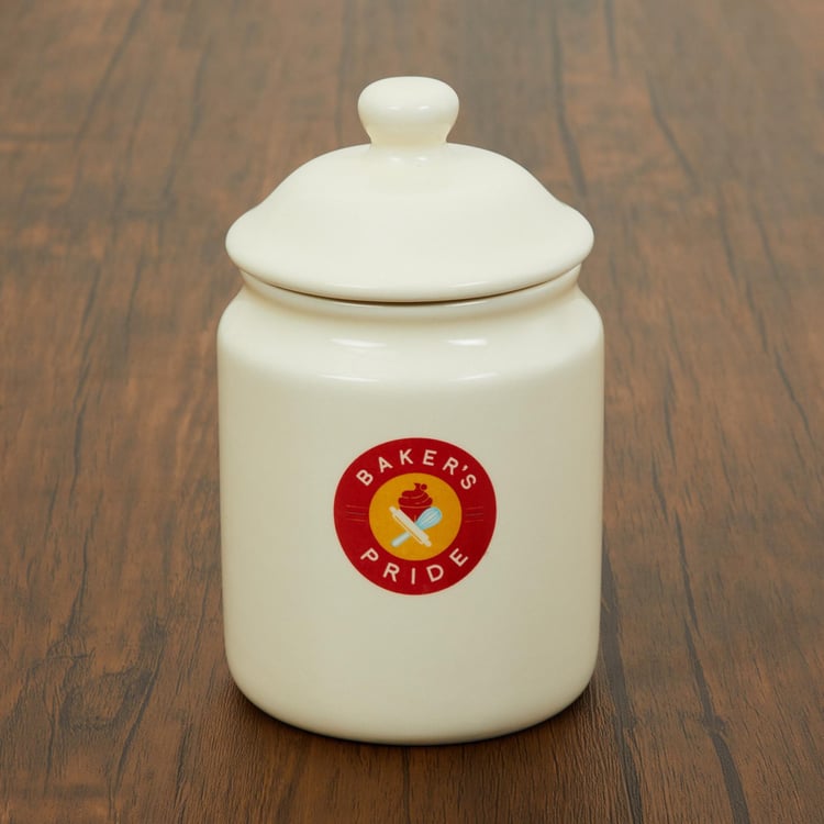 Bakers Pride Printed Round Dolomite Canister With Lid