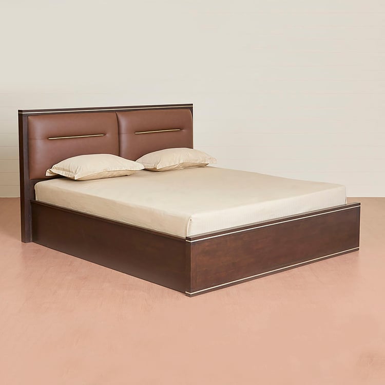 Valencia King Size Bed With Hydraulic Box Storage - 180 x 195 cm - Brown