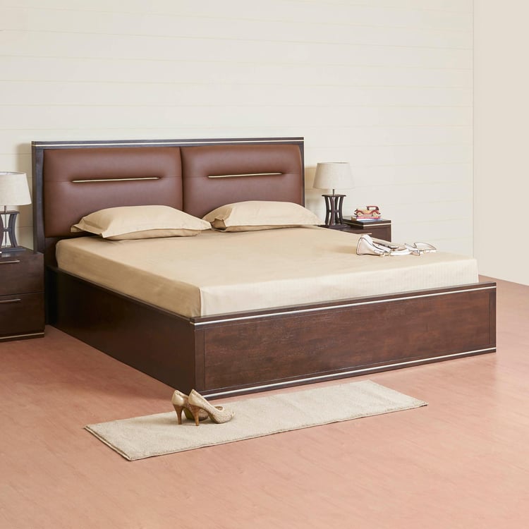 Valencia King Size Bed With Hydraulic Box Storage - 180 x 195 cm - Brown
