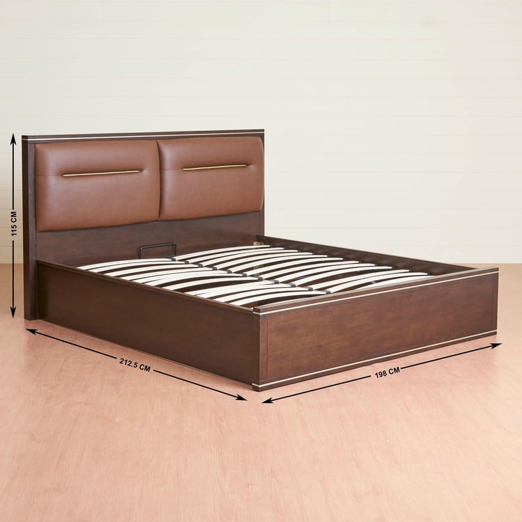 Valencia King Size Bed With Hydraulic Box Storage - 180 x 195 cm - Brown